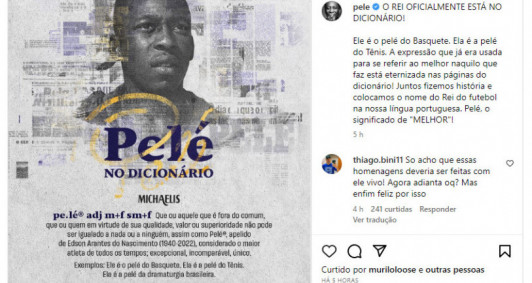 Pelé” vira verbete do dicionário Michaelis! pe.lé® adj m+f sm+f Que ou  aquele que é fora do comum, que ou quem em virtude de sua…